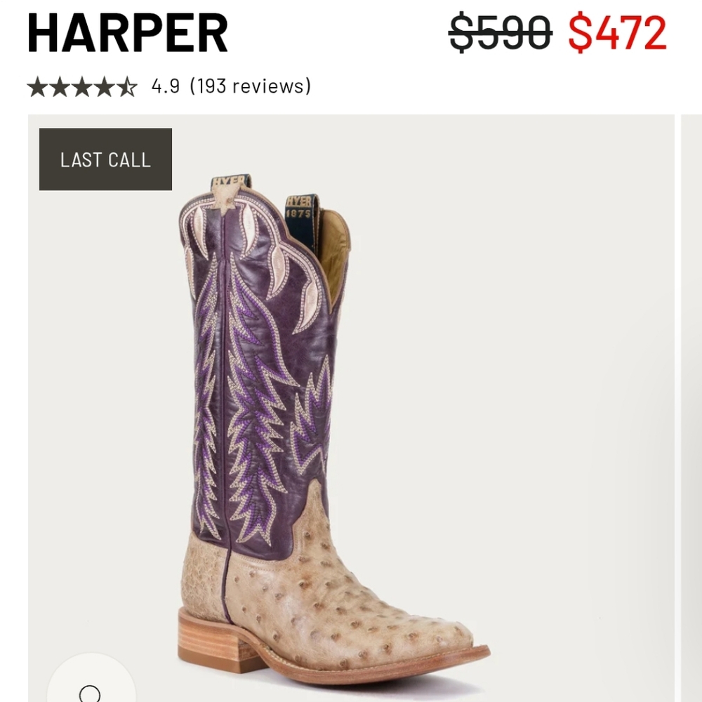 Hyer Harper Purple and Tan Ostrich Cowgirl Rodeo Western Boots DISCONTINUED 7.5 - Picture 5 of 12